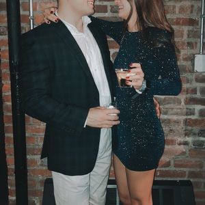 Long Sleeve Navy and Silver Dress